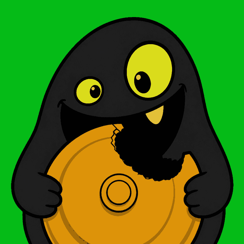 Bellivore, a round black blob creature with bright yellow-green eyes, ready to eat the noise